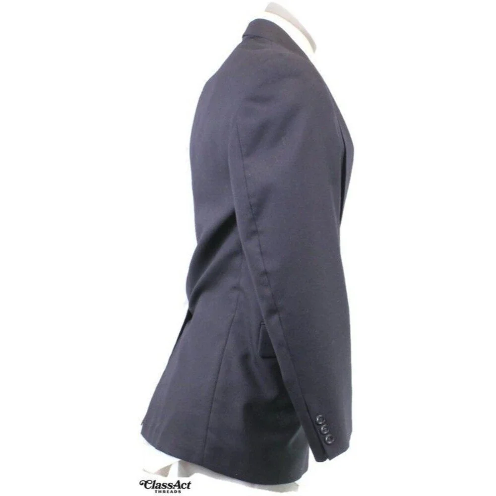 VTG American Trend Mens Solid Blue 2 Btn Wol Blend 40R Flat Fronts 34